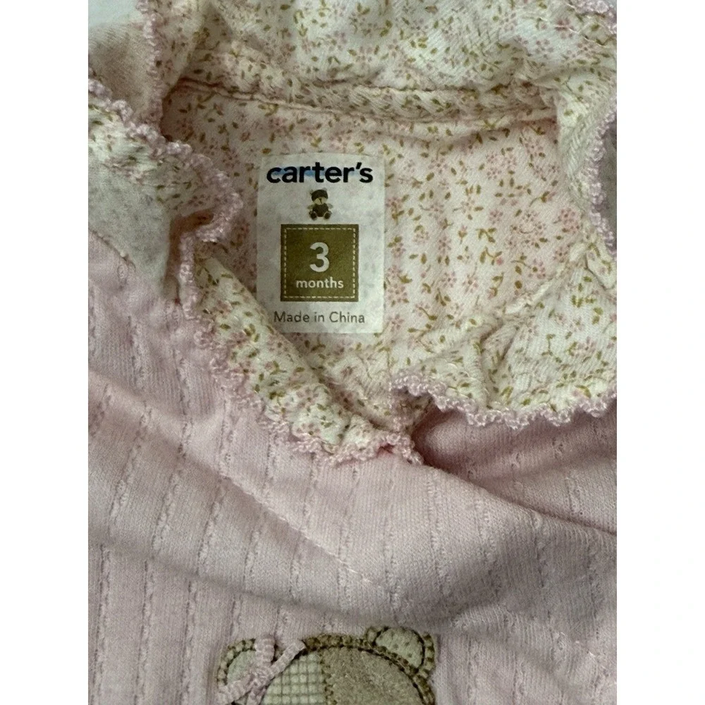 Baby Girl Carter's‎  Pink Bear Hugs Footed Outfit Calico Accent SZ 3 Months